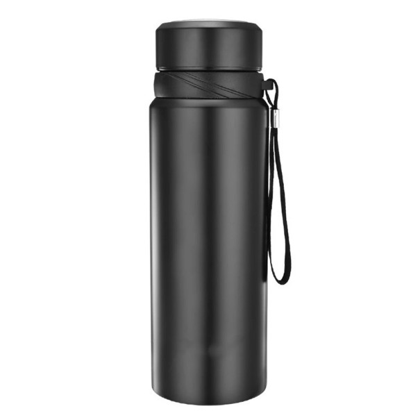 Termo de acero inoxidable de 1 l Aislamiento al vacío de doble pared Termo de viaje para bebidas frías y calientes Botella térmica duradera con tapa a prueba de fugas Cuello ancho Asa práctica negro
