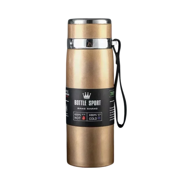 Termo de acero inoxidable de 1000 ml con aislamiento al vacío de doble pared para bebidas frías y calientes, termo de viaje duradero con tapa a prueba de fugas dorado