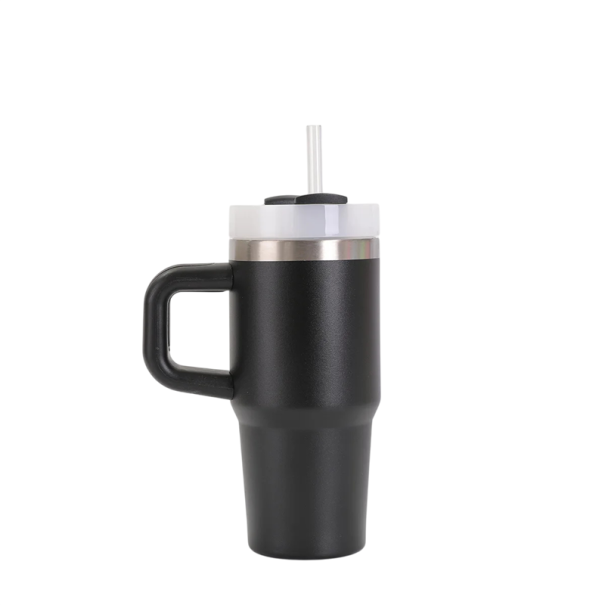 Termo de viaje con asa y tapa con sorbete extraíble 410 ml acero inoxidable termo taza para coche para café té y bebidas frías negro
