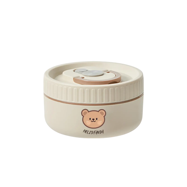 Termo-madkasse 400 ml 11,5×6,5 cm Isoleret beholder i rustfrit stål med låg Lækagesikker Mikrobølgeovnssikker Børnemadkasse med bamsemotiv Beige