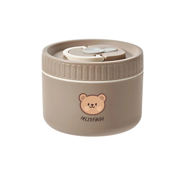 Termo madkasse 600 ml 11,5×9 cm isoleret beholder i rustfrit stål med låg, bamsemotiv, lækagesikker, mikrobølgeovnssikker børnekasse khaki