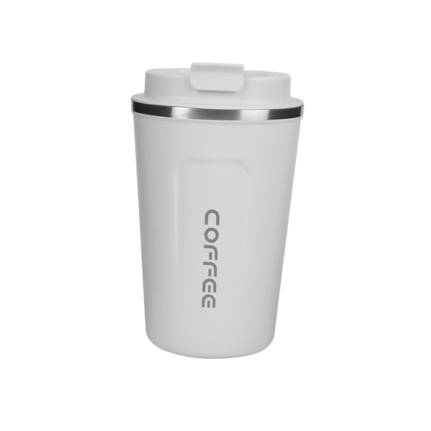 Termohrnek 380 ml in acciaio inox Doppia parete isolamento sottovuoto Tazza da viaggio per caffè e tè Termohrnek ermetico con coperchio Design leggero e resistente Mantiene la temperatura della bevanda bianco