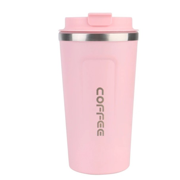Termohrnek 510 ml in acciaio inossidabile Isolamento a doppia parete a vuoto Tazza da viaggio per caffè e tè Tazza termica resistente con coperchio Design impermeabile Mantiene la temperatura della bevanda rosa