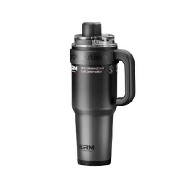 Termohrnek s brčkem a rukojetí 1200 ml Nerezová vakuová termoska z oceli Nepropustné víko Výška 247 mm Do auta i do práce černá
