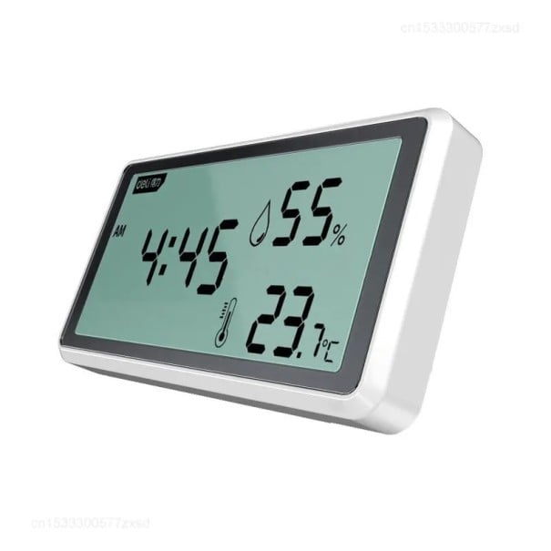 Termometru și higrometru digital Deli cu funcție de ceas, afișaj LCD de 4", măsurători de înaltă precizie, orificii de aerisire, suport cu unghi 1