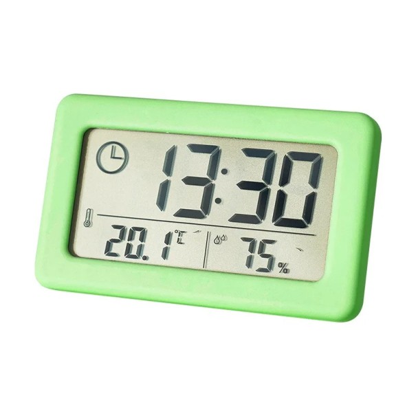 Termometru și higrometru digital ușor și subțire cu ceas, 9,6 x 1 x 5,8 cm, ecran LCD mare, utilizare pe desktop și perete, culoare negru sau alb verde