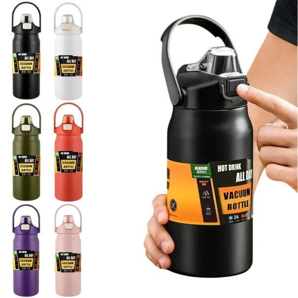 Termos med sugrör 1500 ml Rostfritt stål Dubbelväggig termosflaska för kalla och varma drycker Isolerad flaska med sugrör Vattentät kork Resetermos