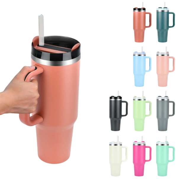 Termos med sugrör och handtag 1200 ml Rostfritt stål Dubbelväggig termosflaska Stor kapacitet termosmugg Ergonomiskt handtag Läcksäkert lock Isolerad flaska