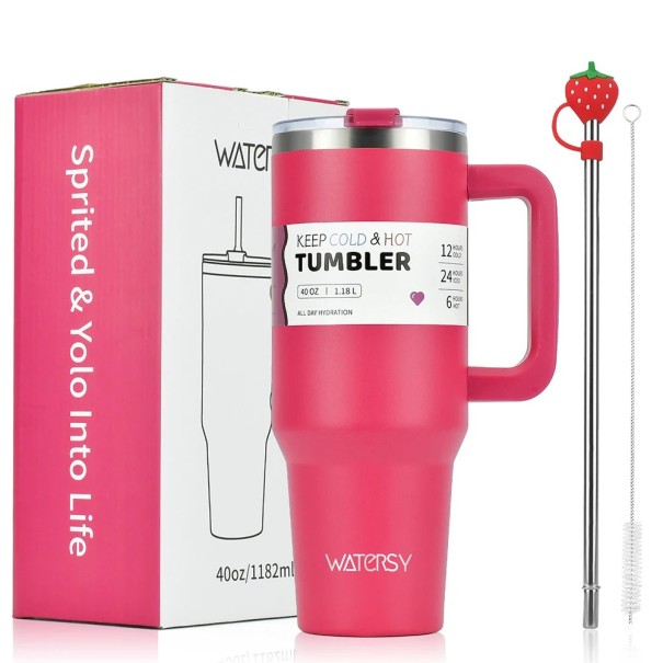 Termos ze stali nierdzewnej 1200 ml z podwójnymi ściankami próżniowymi Duży kubek termiczny do zimnych napojów Szklanka DIY ze słomką i pokrywką Kubek prezentowy ciemny róż