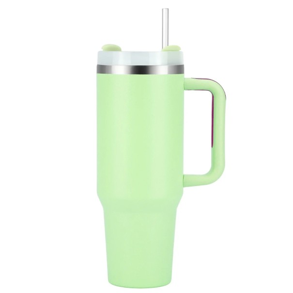 Termoska s brčkem a rukojetí 1200 ml Nerezová ocel Dvoustěnná termo láhev Velkokapacitní termohrnek Ergonomická rukojeť Nepropustné víčko Izolovaná lahev světle zelená
