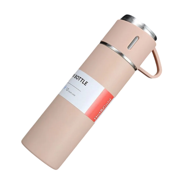 Termoska s hrníčkem 500 ml Nerezová termoska 23,9 × 6,6 cm Tepelná izolace 6–12 hodin Hrníček 6,6 × 5,9 cm Cestovní termoska na nápoje růžová