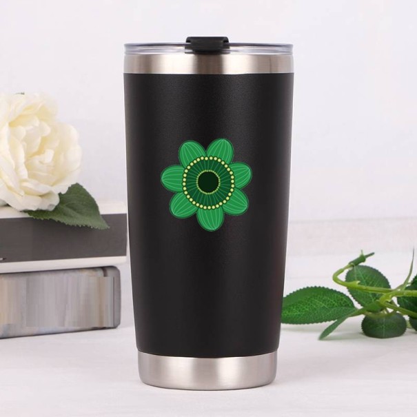 Termosmugg med blomma svart L