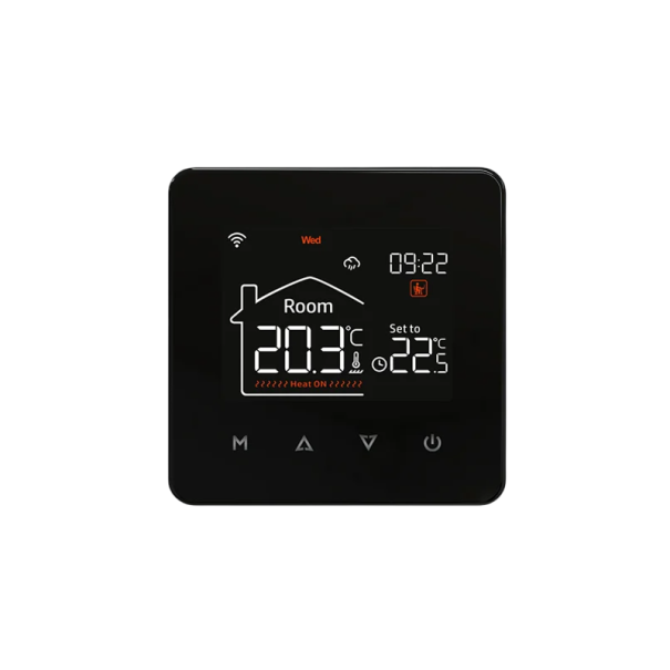 Termostat pokojové teploty pro plynový kotel WiFi chytrá domácnost Ovládání přes mobilní aplikaci Ochrana IP20 Moderní regulace černá