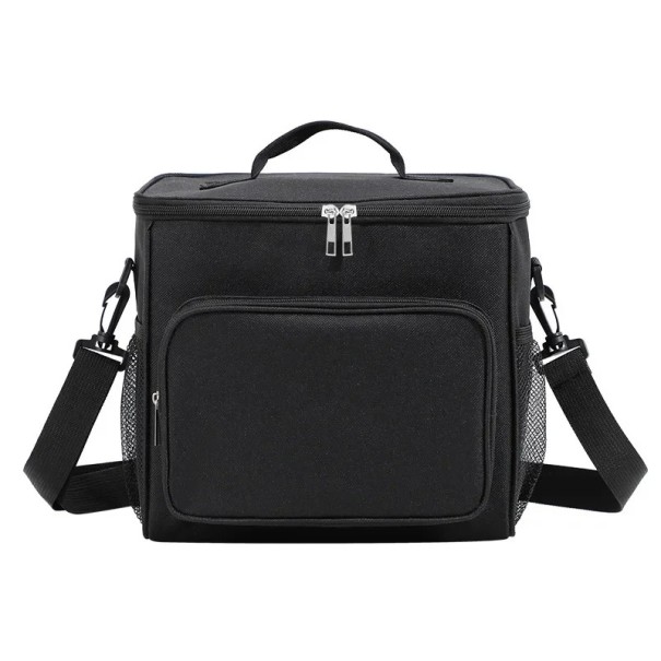 Termotaske med rum 17x26x24 cm Lynlås Bærbar madtaske Neutrale farver Isoleret taske til mad og drikkevarer Praktisk organisering sort