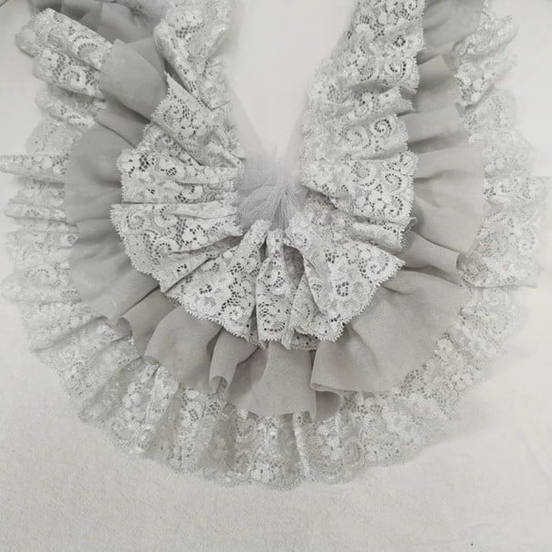 Țesătură din șifon plisată triplă cu broderie 91 cm lățime 10 cm Dantelă decorativă cu volane pentru cusut decorarea îmbrăcămintei gri
