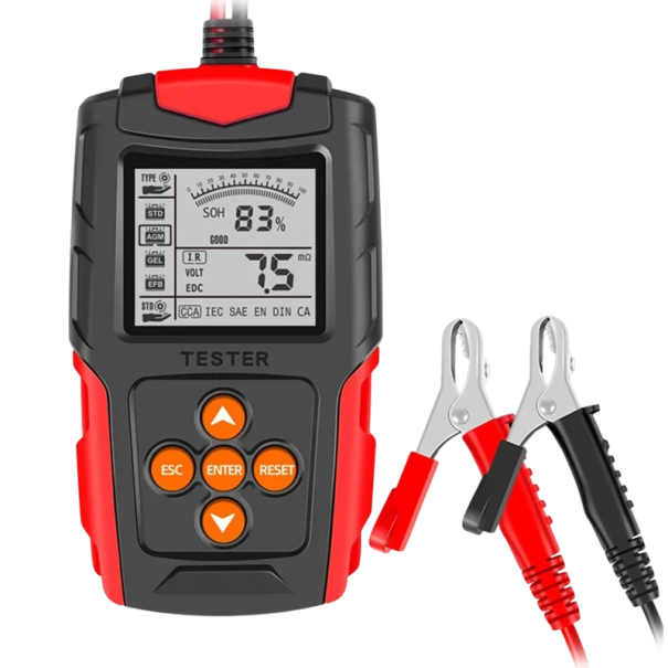 Tester 12V 24V akumulatorów samochodowych z wyświetlaczem LCD Przenośny cyfrowy tester do sprawdzania napięcia i pojemności akumulatorów rozruchowych pojazdów czerwony