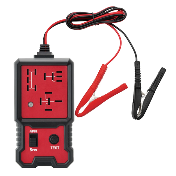 Tester automobilových relé 12V s elektrody 89 cm Univerzální nástroj pro 4pinové a 5pinové relé Kontrola funkčnosti relé v autě červená
