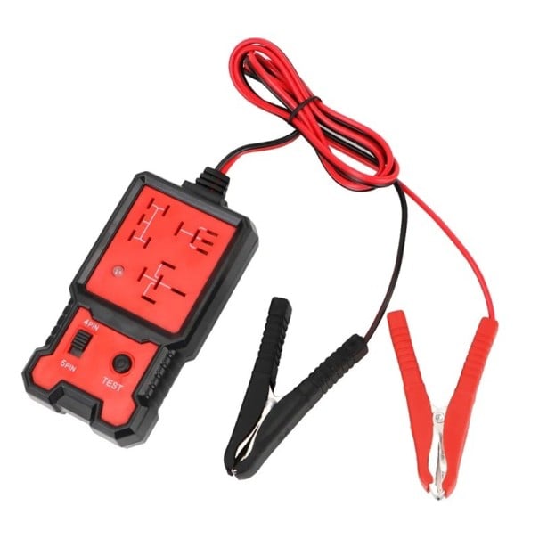 Tester für Autobatterie-Relais CNBJ-707 4- und 5-polig mit LED-Anzeige und Krokodilklemmen 12 V rot-schwarz zur Überprüfung von Fahrzeugrelais