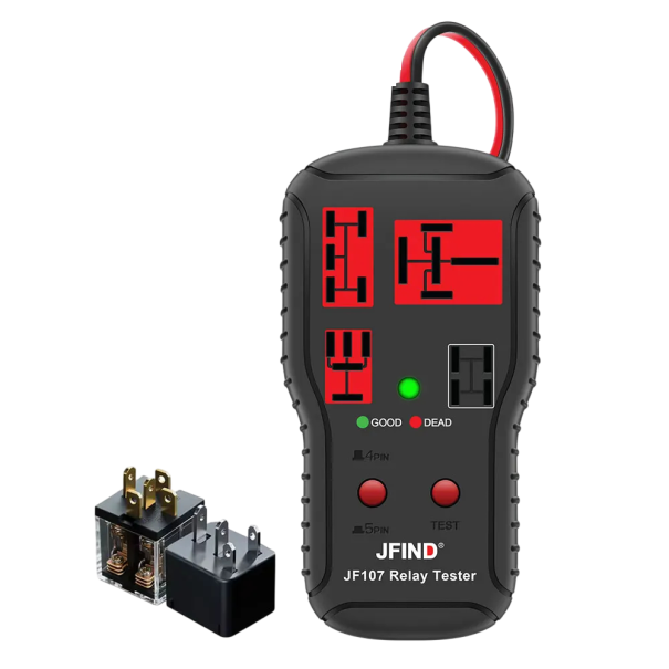 Tester relé do auta na 12 V a 24 V pro 4PIN i 5PIN relé se zelenou a červenou LED kontrolkou a připojovacím kabelem černý pro autoelektriku 1