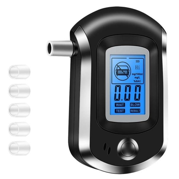 Testeur d'alcool numérique pour mesurer l'alcool dans l'haleine Écran LCD rétroéclairé Embouts interchangeables Alimentation 3x AAA Dimensions 10,3 2