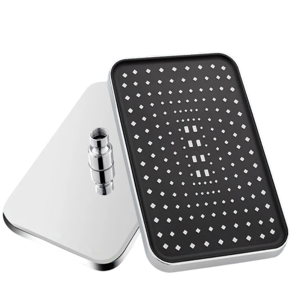 Tête de douche pluie rotative 30 x 21 cm 360° tête haute pression en ABS avec un grand débit Accessoire de salle de bain argenté