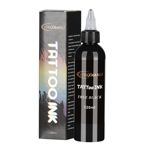 Tetovací inkoust 120 ml Profesionální inkoust na tetování Permanentní barva na tetování Kvalitní pigment Intenzivní a dlouhotrvající efekt černá