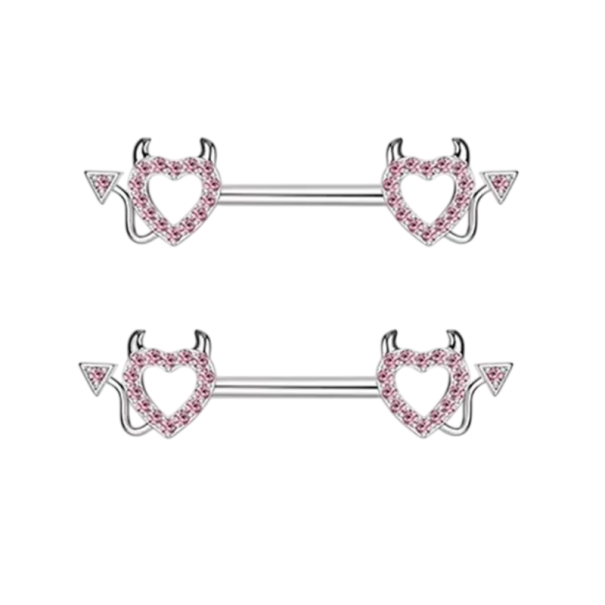 Teufelherz Paar Piercings für die Brustwarzen Größe 1,6 mm Glänzender Körperpiercing für Frauen und Mädchen Kühnes Design mit markantem Stil rosa