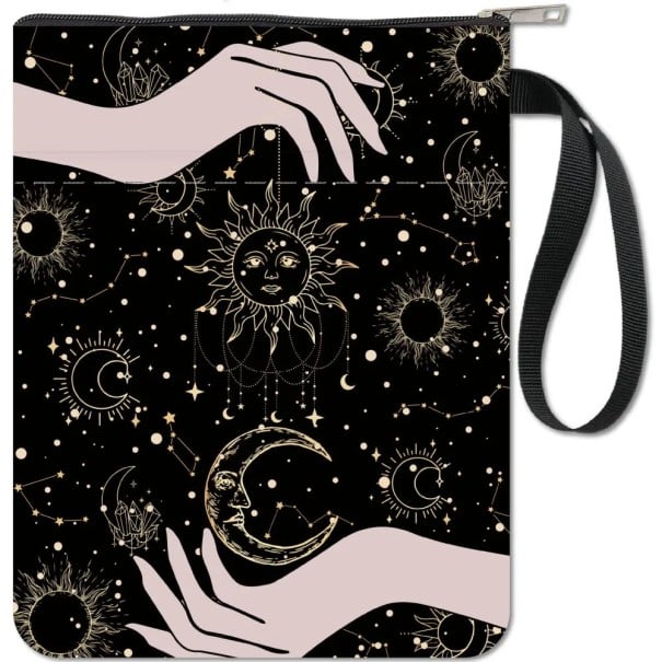 Textil-Zipperetui 28 x 22 cm wasserfester Organizer mit Tasche und Griff Motiv Mond Sonne und Sterne 1
