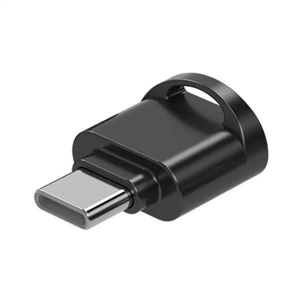 TF-kaartlezer met USB C-connector, zinken behuizing, USB 3.1 OTG voor telefoons en laptops zwart