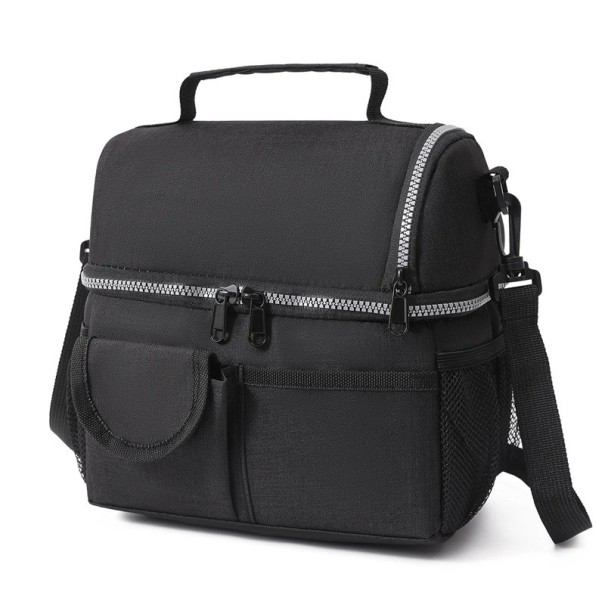 Thermal Food Bag 25x23x16 cm Neutral Colours Zip Closure Multiple Compartments Temperature Retention Lunch Bag Picnic Bag black