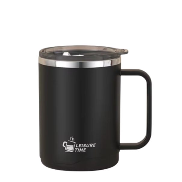 Thermo-Becher mit Griff und Deckel 500 ml Doppeltwandiger Edelstahl Isolierter Reisebecher für Kaffee im Büro, in der Schule und unterwegs schwarz