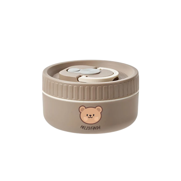 Thermo-Lunchbox 400 ml 11,5×6,5 cm Isolierter Edelstahlbehälter mit Deckel Auslaufsicher Mikrowellengeeignet Kinder-Essensbox mit Teddybär-Motiv khaki