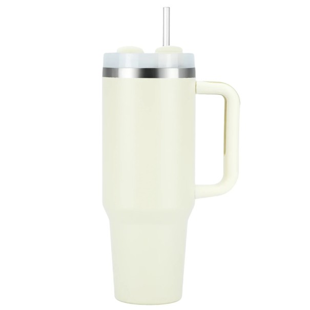 Thermos cu paie și mâner 1200 ml Sticlă termos cu pereți dubli din oțel inoxidabil Cană termos de mare capacitate Mâner ergonomic Capac rezistent la scurgeri Sticlă izolată alb