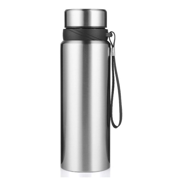 Thermos en acier inoxydable 1 l Isolation sous vide à double paroi Thermos de voyage pour boissons chaudes et froides Bouteille thermique résistante avec bouchon étanche Large ouverture Poignée pratique argenté