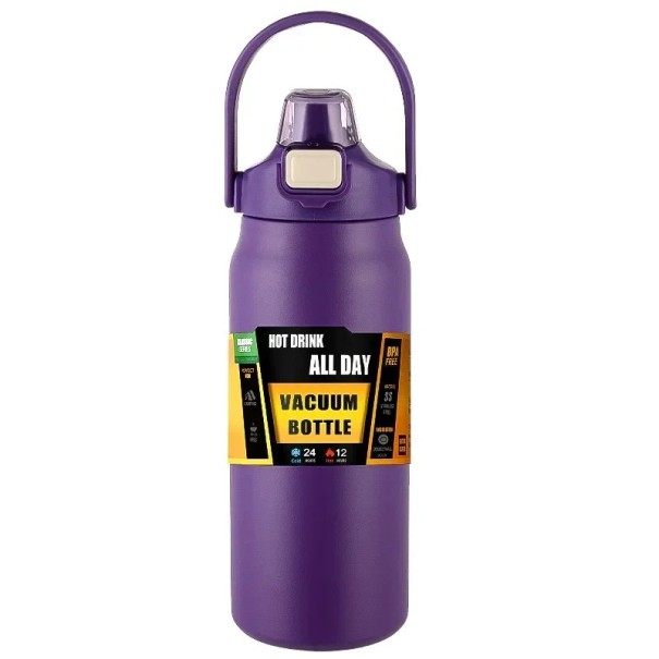 Thermosfles met rietje 800 ml RVS Dubbelwandige thermosfles voor koude en warme dranken Geïsoleerde fles met rietje Waterdichte dop Reisthermosfles paars