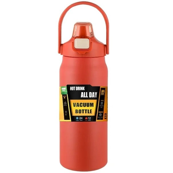 Thermosfles met rietje 800 ml RVS Dubbelwandige thermosfles voor koude en warme dranken Geïsoleerde fles met rietje Waterdichte dop Reisthermosfles rood