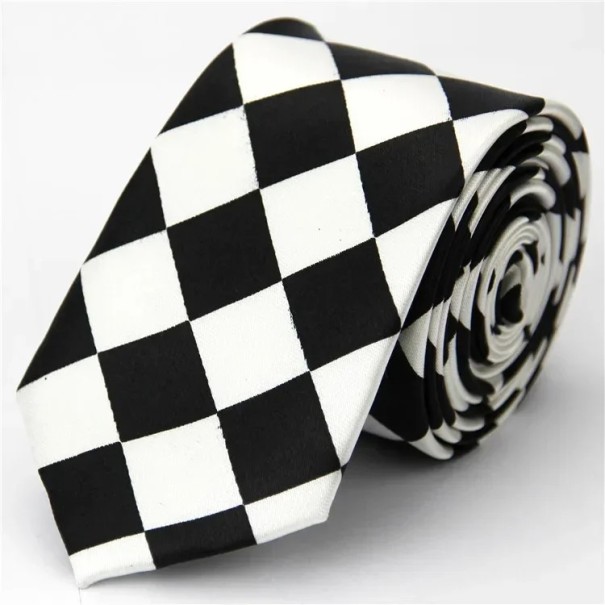 Thin Black and White Checkered Tie 145 x 5 cm Stylish Unisex Tie Modern Patterned Tie Fashion Accessory for Men and Women for Formal and Informal 1