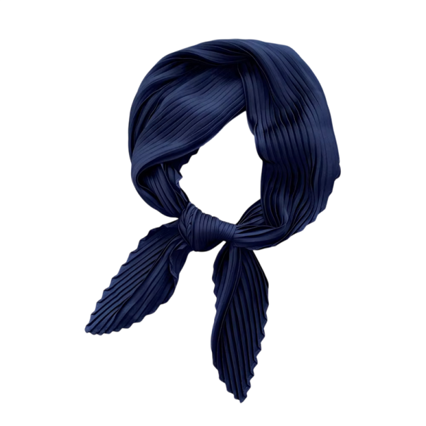 Thin Women's Square Scarf 70 cm Small Pleated Head and Neck Scarf For Hair, Wrist and Handbag Elegant Retro Fashion Accessory navy blue