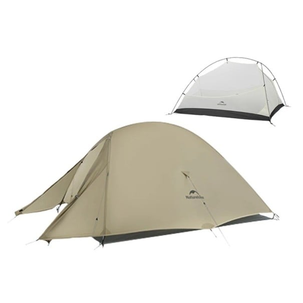 Tienda ultraligera para 2 personas 210 x 210 x 130 cm de resistente nylon 20D Tres estaciones de camping con alta impermeabilidad beige