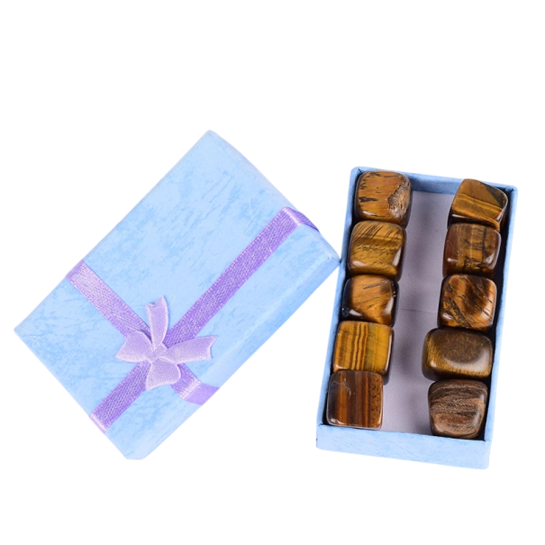 Tigerauge Natur Trommelsteine 10 Stück 8–13 g Mineralien für Sammler Dekosteine Energiekristalle Geschenkbox 1
