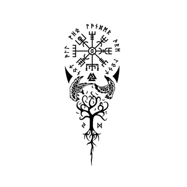 Tijdelijke waterdichte tatoeage met oude symbolen, 18 x 8 cm, magische tatoeage, nep-lichaamstattoo, mystieke tekens, duurzame tijdelijke tatoeage voor 15 dagen. 1