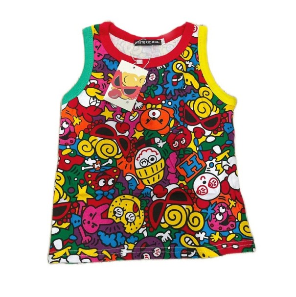 Tílko de Verão Hysteric Mini 100% algodão Sem mangas para rapazes e raparigas Estilo anime com padrões coloridos Decote Qualidade superior 4