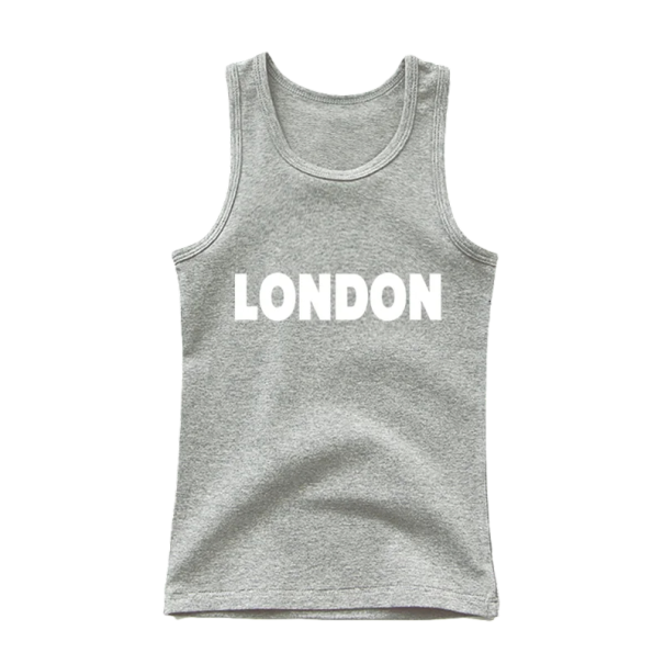 Tílko infantil de algodão com estampado London Camiseta sem mangas com decote redondo Top de verão confortável para rapazes e raparigas Várias cores cinzento 4