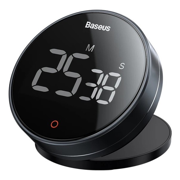 Timer da cucina digitale Baseus nero 82 x 33 mm display LED 99 minuti controllo rotativo 3 livelli di volume magnetico 1