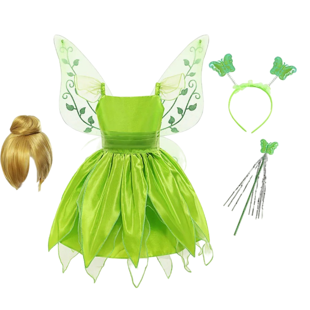 Tinkerbell Fairy Wings i peruka kostium dziewczyny Cosplay Tinkerbell Fairy karnawałowy kostium kostium na Halloween dziewczyny Tinkerbell Fairy Dress 3