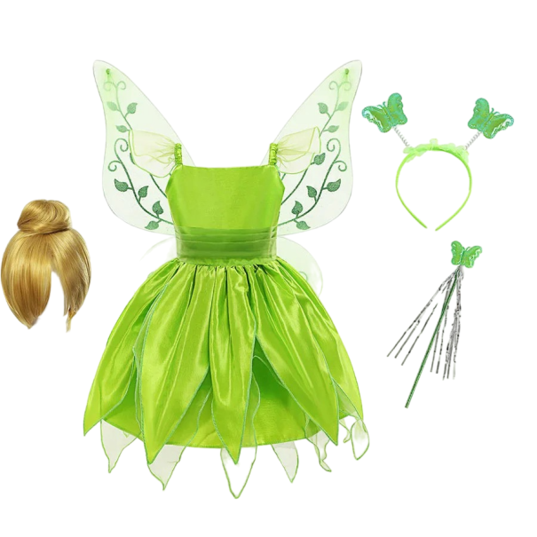 Tinkerbell Feeënkostuum met vleugels en pruik Kostuum voor meisjes Cosplay Tinkerbell Feeën Carnavalskostuum Halloweenkostuum Meisjes Tinkerbell Feeënjurk 6