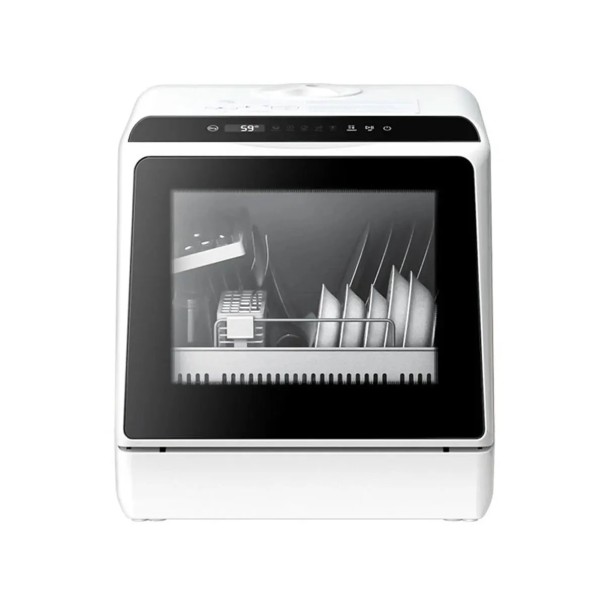 Tischgeschirrspüler mit 5 Spülprogrammen und Trocknung mit heißer Luft Maße 458 x 430 x 428 mm Leistung 900 W Touch-Bedienung Weiße Farbe