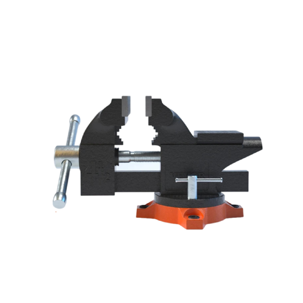 Tischschraubstock mit drehbarem Sockel 240° kompakt 24×11,7×14,6 cm Gusseisen schwarz-orange für die Werkstatt und Materialfixierung
