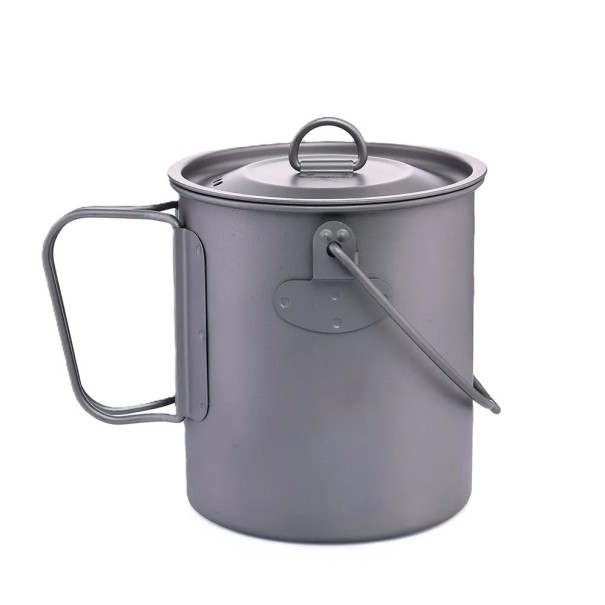 Titan Campingtopf mit Deckel 750 ml Hängehaken und klappbare Seitengriffe Grau Für Wandern und Trekking Kochen in der Natur und Wassererwärmung