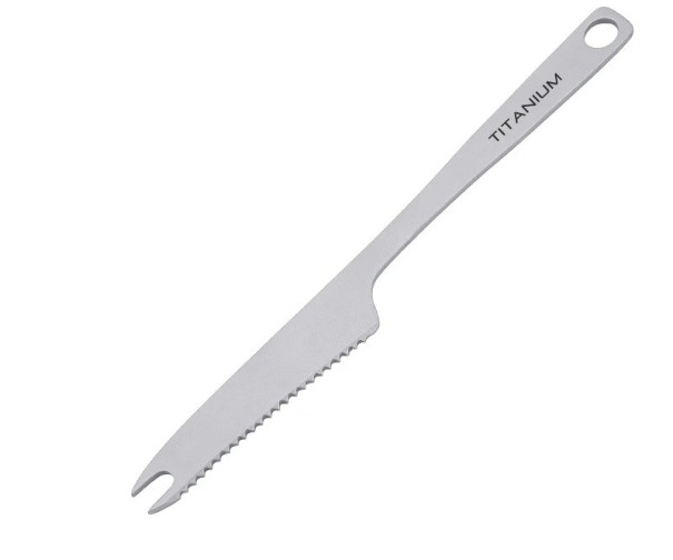 Titanium Fork with Saw Edge 13 cm Multi-Purpose Camping Fork Made of Pure Titanium Silver Portable Cutlery for Hiking Camping and Travel 1